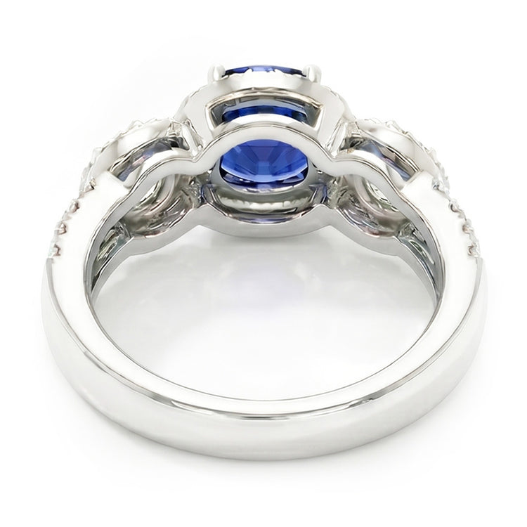Bague en saphir bleu rond avec halo de diamants 2.50 carats Bijoux pour femme