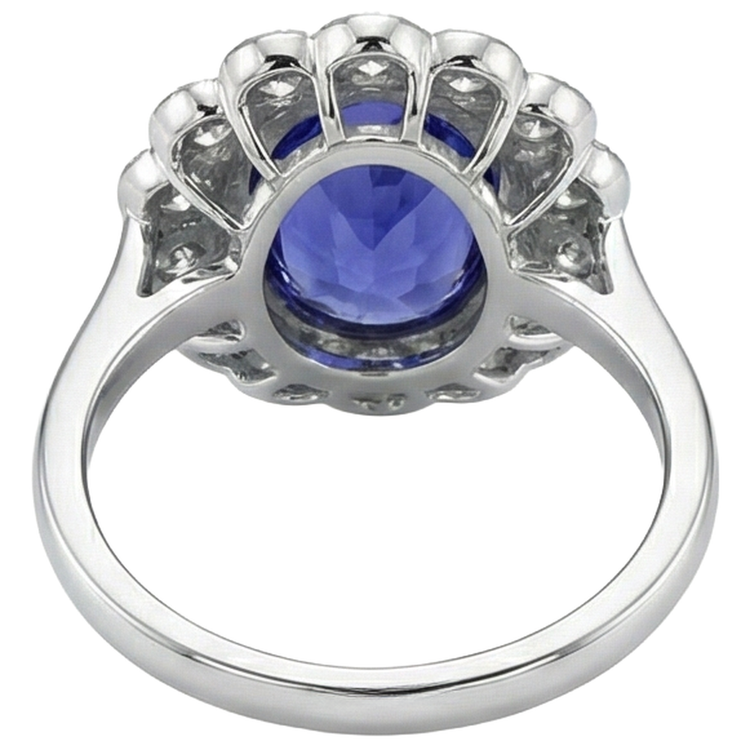 naturel oval tanzanite 5.15carats bague avec accents diamants