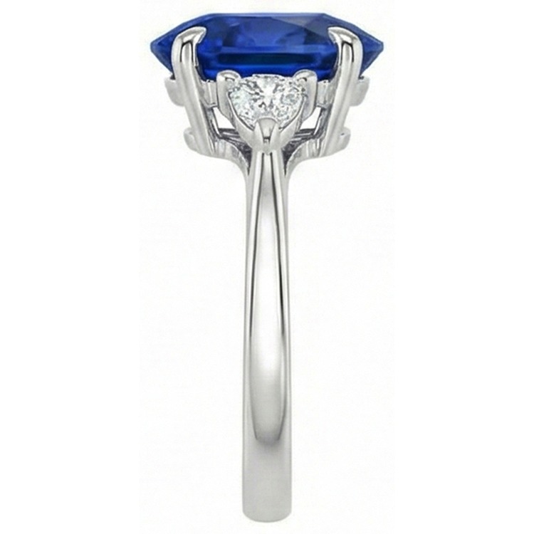 Bague femme 3 carats saphir bleu ovale et diamant taille trillion 3 carats