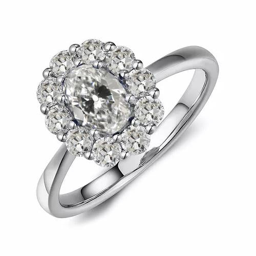 Bague halo de Naturel diamants taille ancienne ronde et ovale tige conique 4 carats