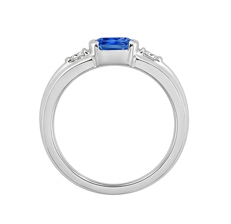 Bague homme pierre gemme princesse diamant barre d'or sertie saphir bleu 1,75 ct