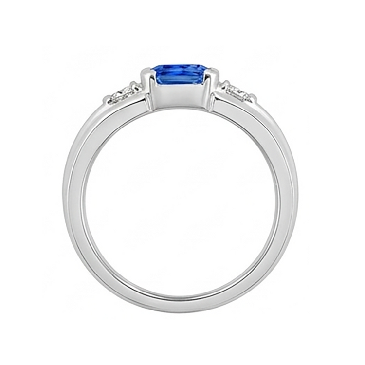 Bague homme pierre gemme princesse diamant barre d'or sertie saphir bleu 1,75 ct
