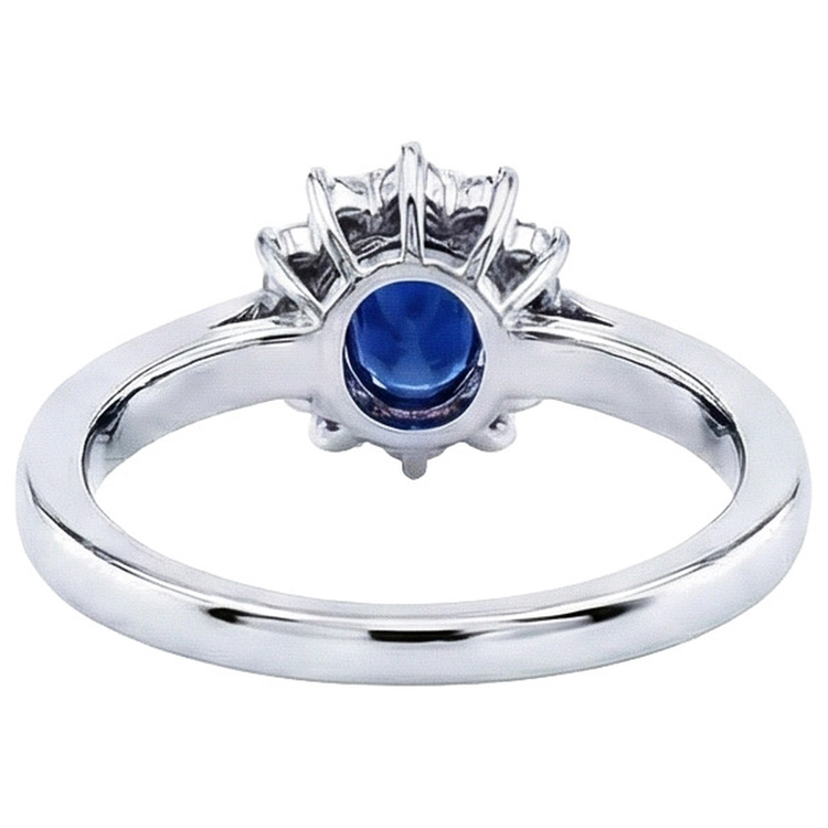Bague ovale en saphir de Ceylan et diamants Coupe Ronde 2.50 Ct