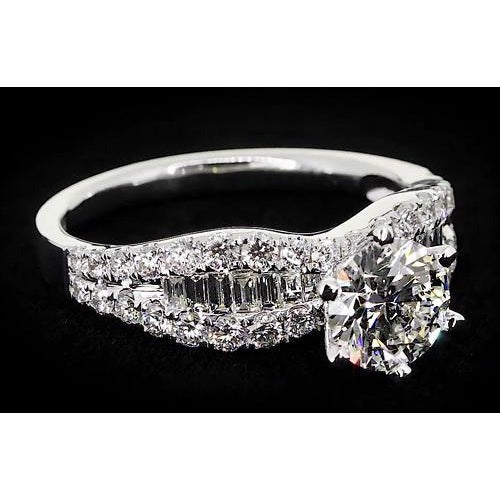 Bague pour femme de style ruban avec Réel diamant rond serti de 6 griffes 2.75 carats