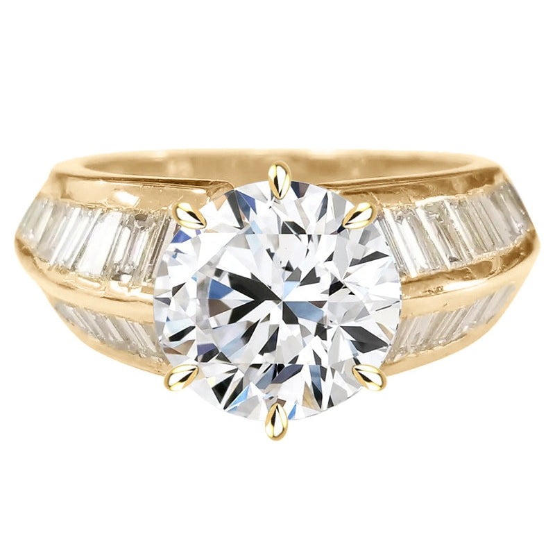 Bague pour femme en Réel diamant rond de 5 carats avec accents de baguette en bord de couteau