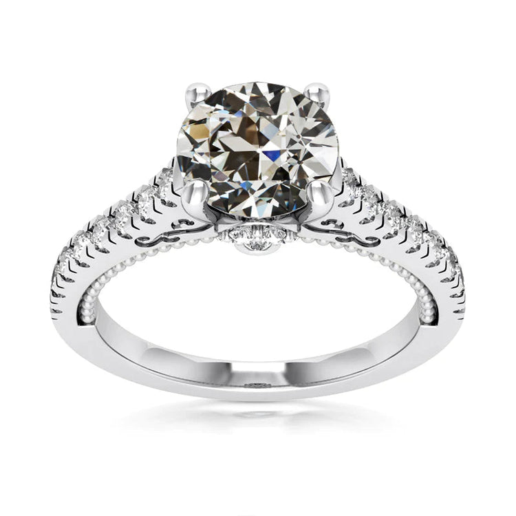 Bague pour femme en Réel diamant rond taille vieille mine avec accents 7 carats