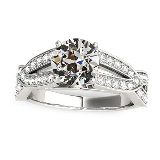 Bague pour femme en or rond Réel diamant taille ancienne tige fendue 4.50 carats