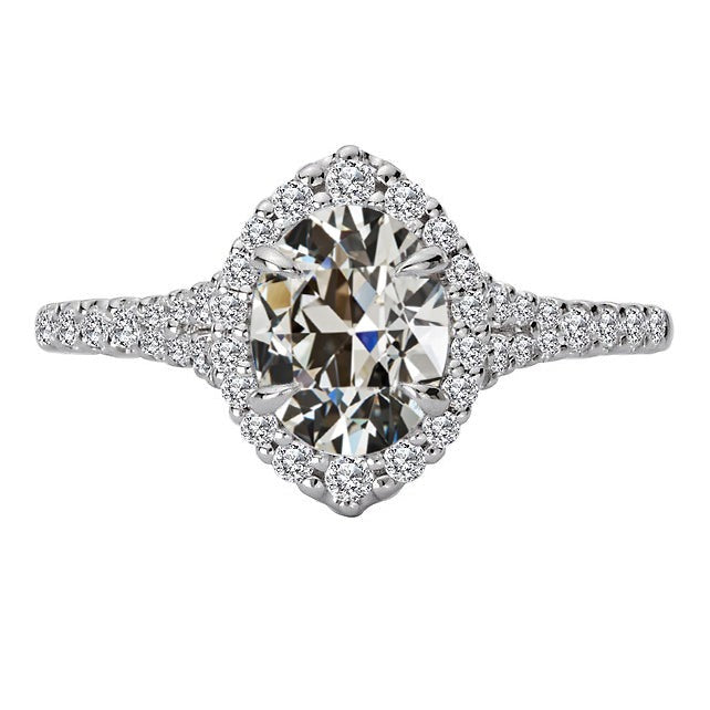 Bague pour femme ronde et ovale Vieux mineur Réel Diamond Halo en or 7 carats