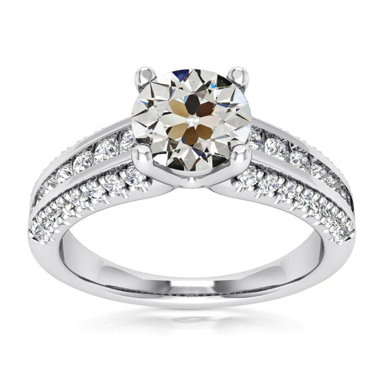 Bague ronde en Réel diamant de mineur taille ancienne mine sertie 7 carats