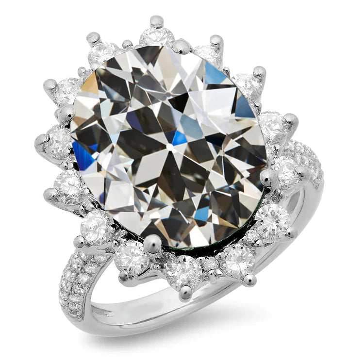 Bague ronde et ovale avec halo de Réel diamants taille ancienne mine style fleur 11 carats