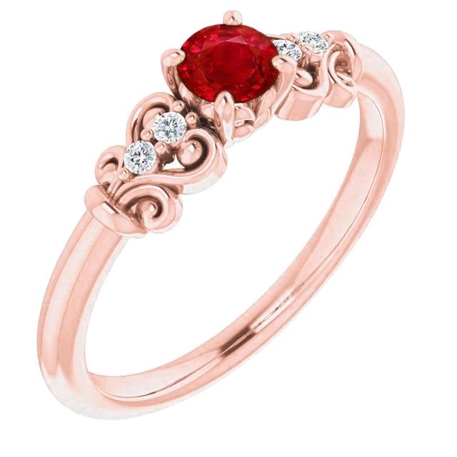 Bague rubis rond diamant 14 carats en or rose 1.40 carats - HarryChadEnt.FR