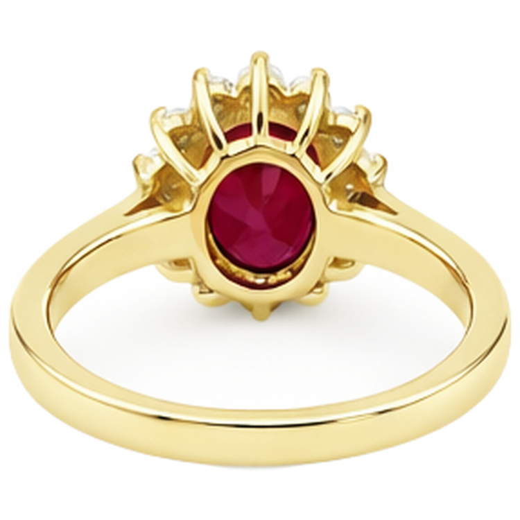 Bague rubis rouge taille ovale 3 ct et diamants ronds bijoux en or jaune