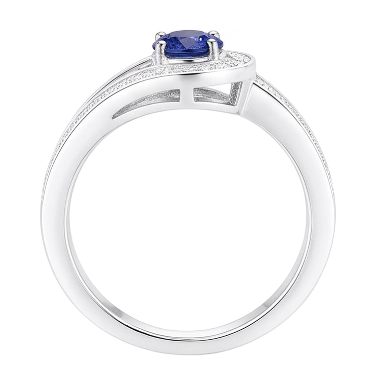 Bague saphir bleu rond avec accents style tige fendue 1.50 carats