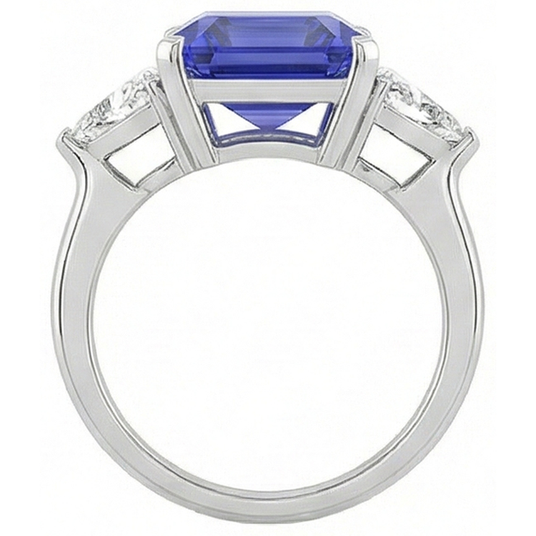 naturel trillion saphir 3.50carats bague sur blanc