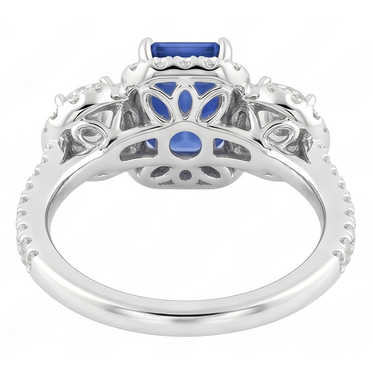 Bague saphir émeraude halo 4.50 carats diamant rond bijoux en or
