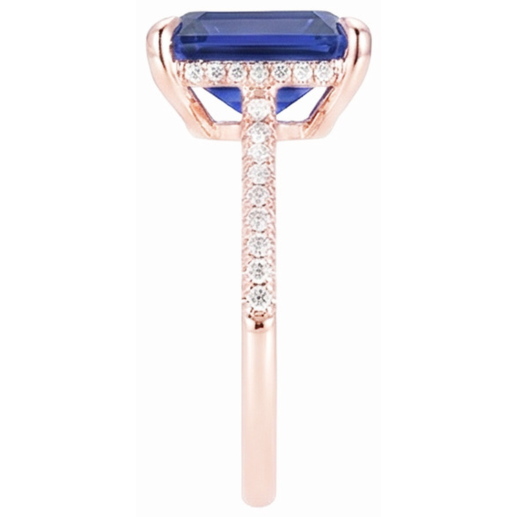 Bague solitaire diamant accents taille émeraude saphir de Ceylan 4.50 carats