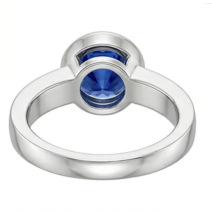 Bague solitaire homme sertie lunette ronde saphir bleu 2 carats tige épaisse