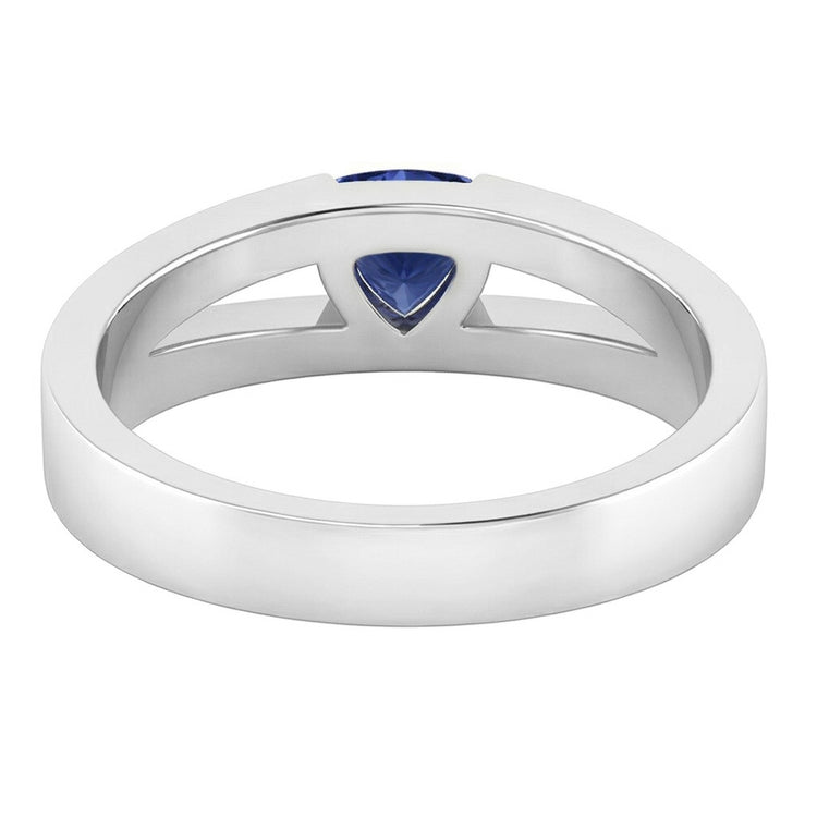 Bague taille trillion avec saphir bleu et diamants à tige fendue 1 carat