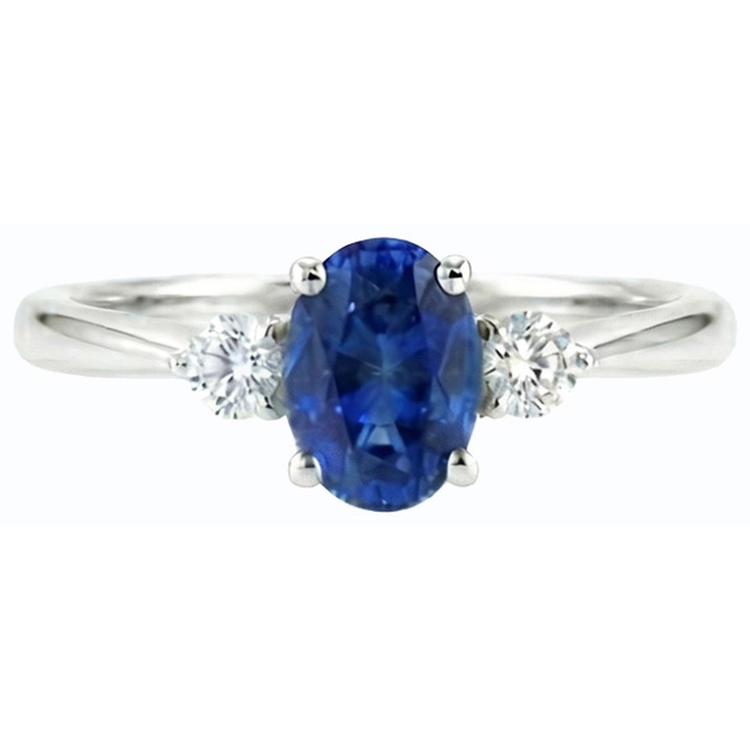 Bague trois pierres ovale saphir de Ceylan et diamant rond 2.50 carats
