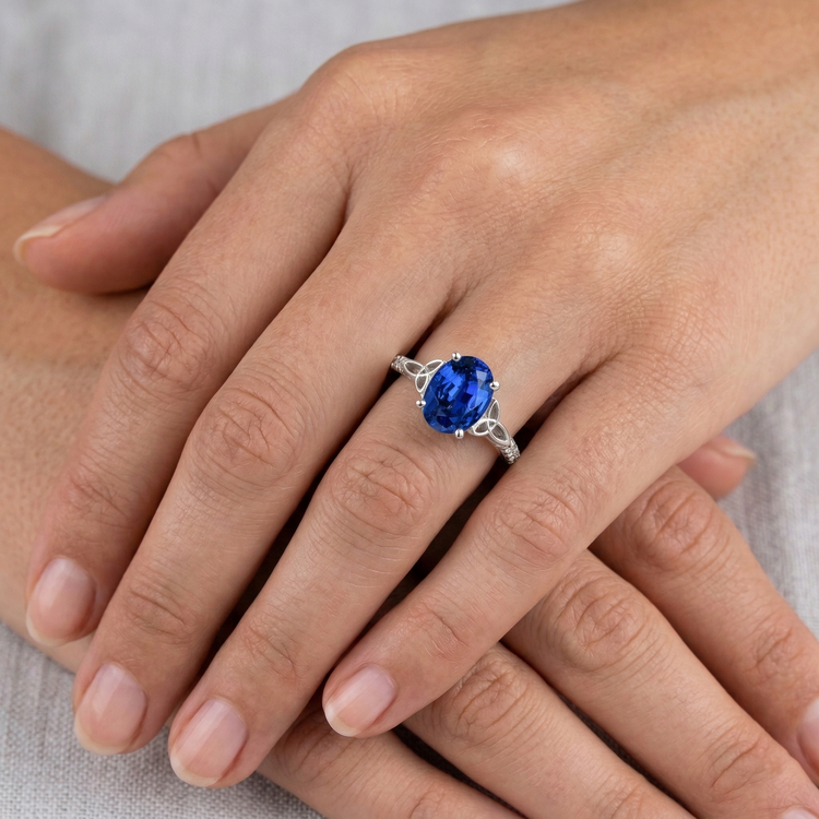 Bague 3 Carats Saphir Ceylan Et Diamants Naturels Extraits des Mines ( et non cultivés en laboratoire ) Or Blanc 14K