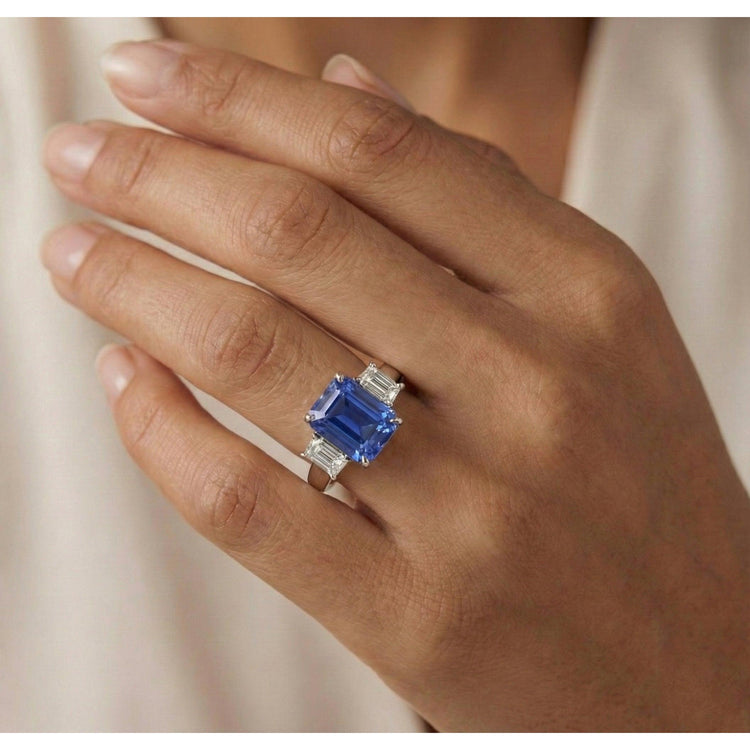 Bague 3 Saphirs Bleus Sertis De Diamants