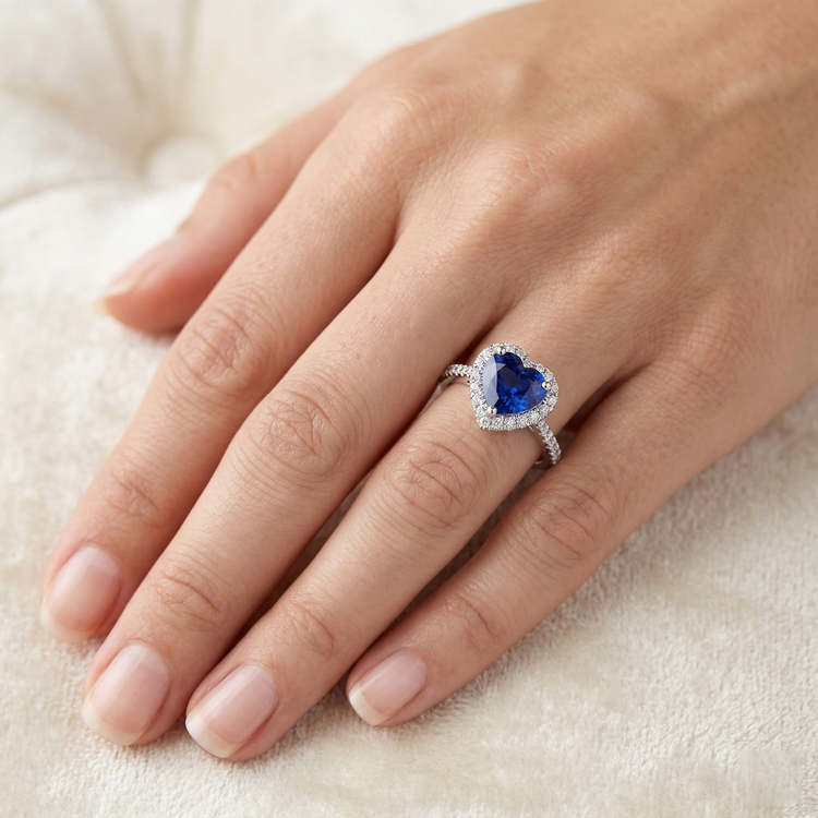 naturel round saphir 4carats bague sur blanc