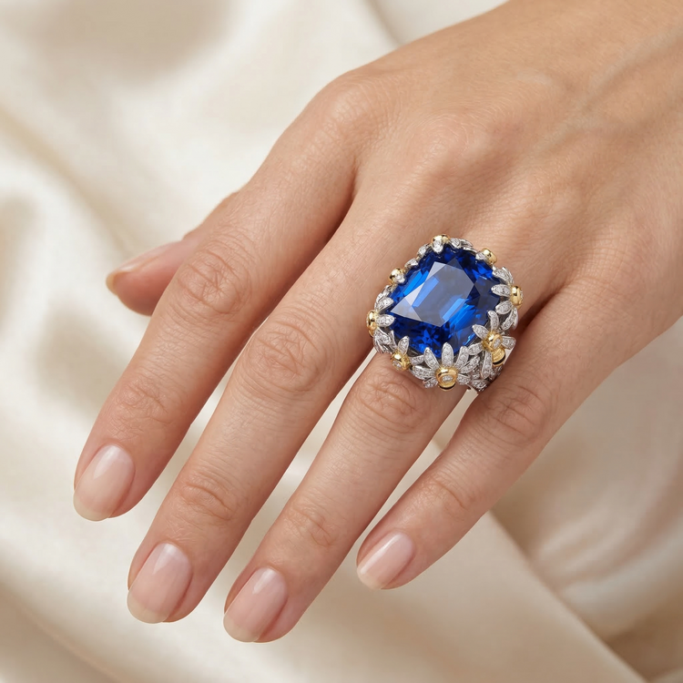 Bague De Fiançailles Saphir Bicolore 8 Carats