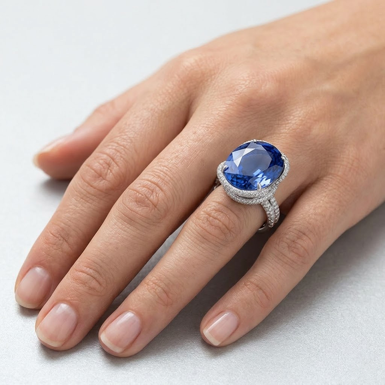 Bague Diamant Naturels Extraits des Mines ( et non cultivés en laboratoire ) Saphir Ovale 8 Carats