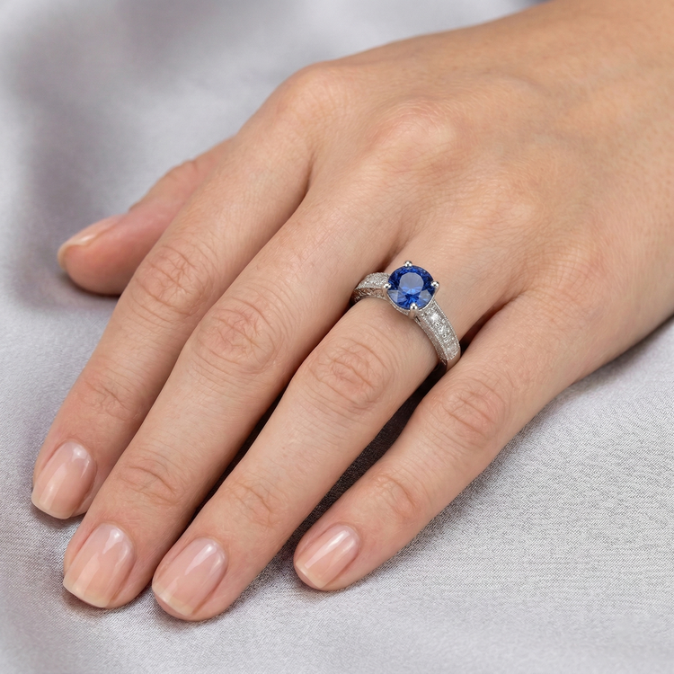 Bague Diamant Naturels Extraits des Mines ( et non cultivés en laboratoire ) Sri Lanka Blue Gems