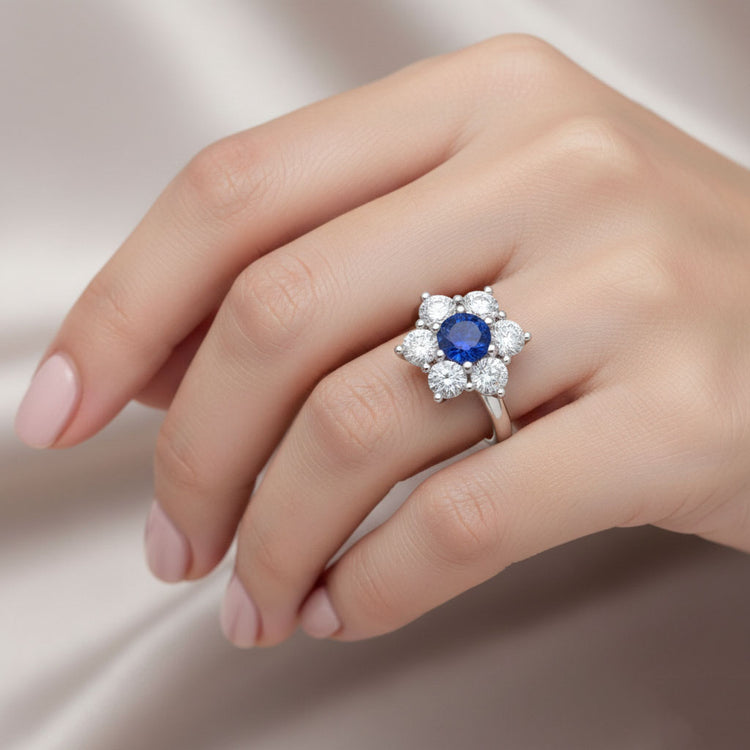 naturel round saphir 4carats bague trois quarts