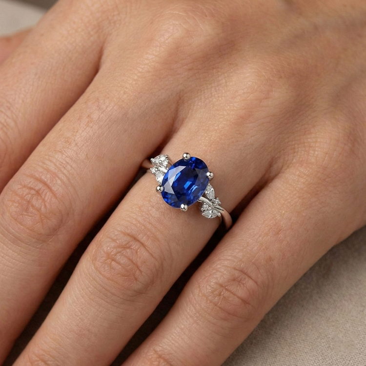 naturel round saphir 4carats bague avec accents diamants