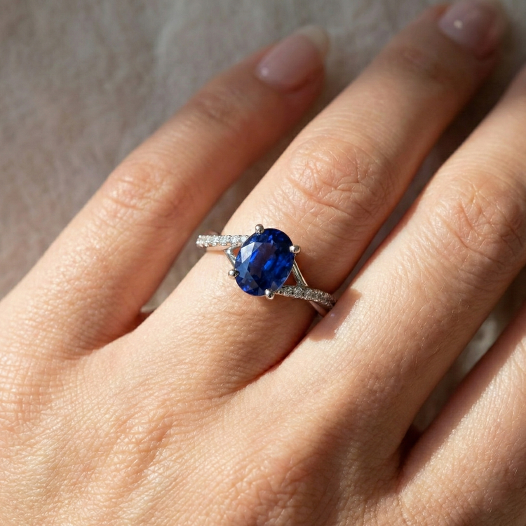 naturel oval saphir 3carats bague avec accents diamants