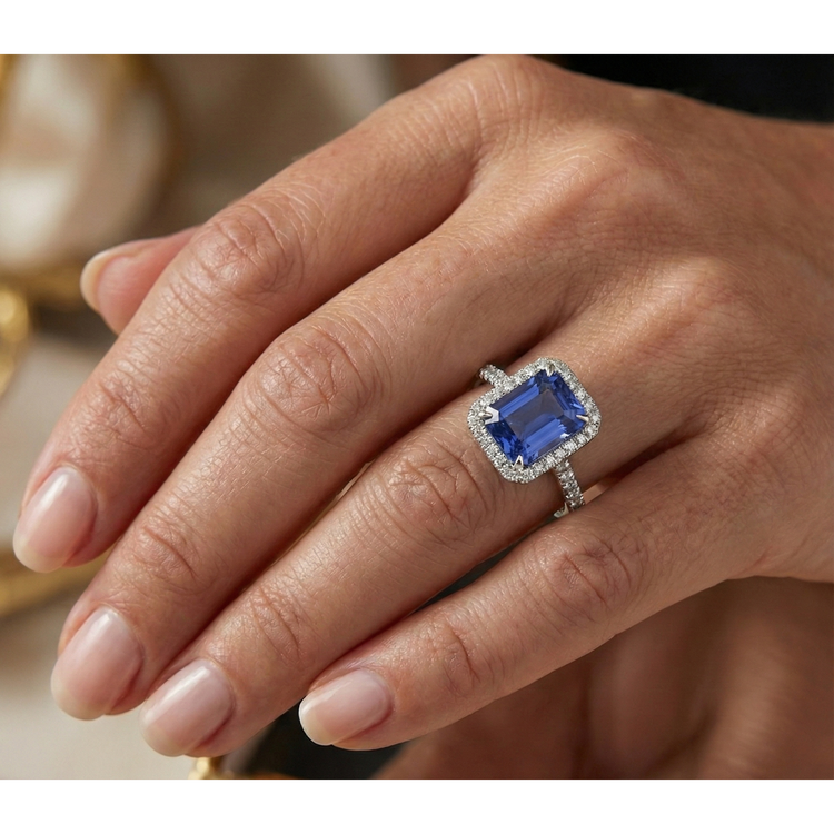 naturel round saphir 4carats bague sur blanc