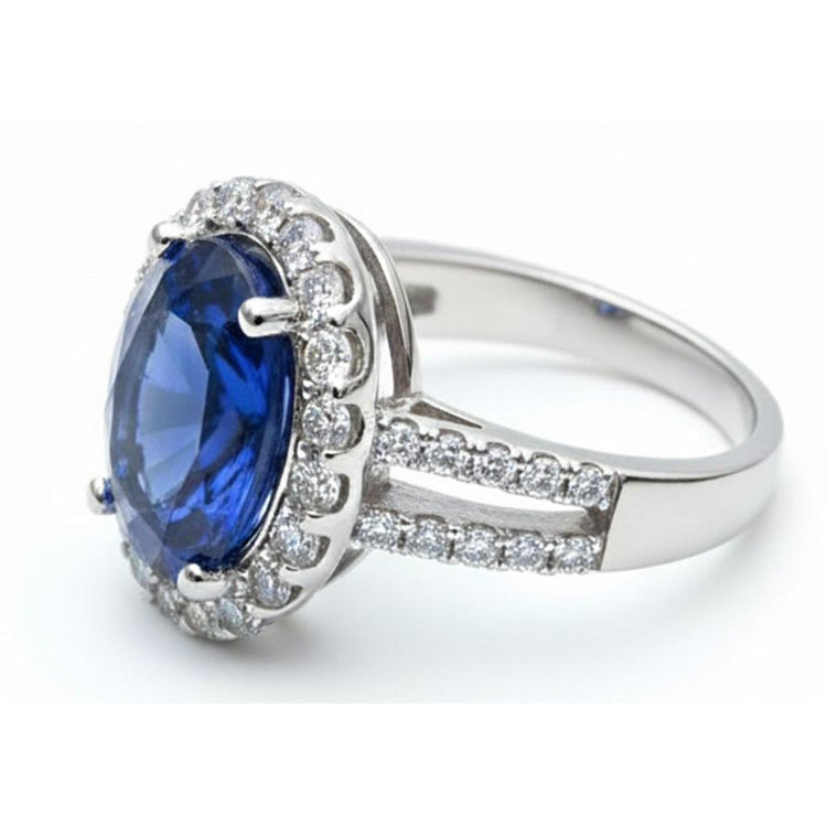 Bague Halo Ovale Cabochon Saphir Pour Femme