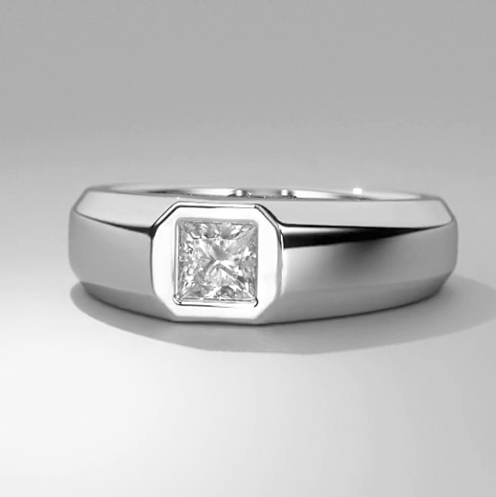 Bague Hommes Princesse Taille Diamant Or Blanc
