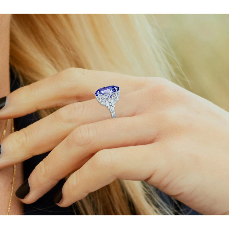 Bague Or Blanc 14K Coussin Saphir Ceylan Diamant Naturels Extraits des Mines ( et non cultivés en laboratoire ) 6 Carats