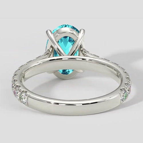 Bague Paraiba ovale avec bande de diamants
