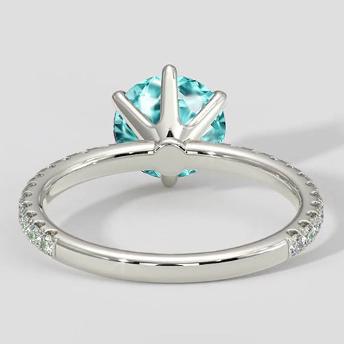 Bague Paraiba ronde à 6 griffes avec accents de diamants