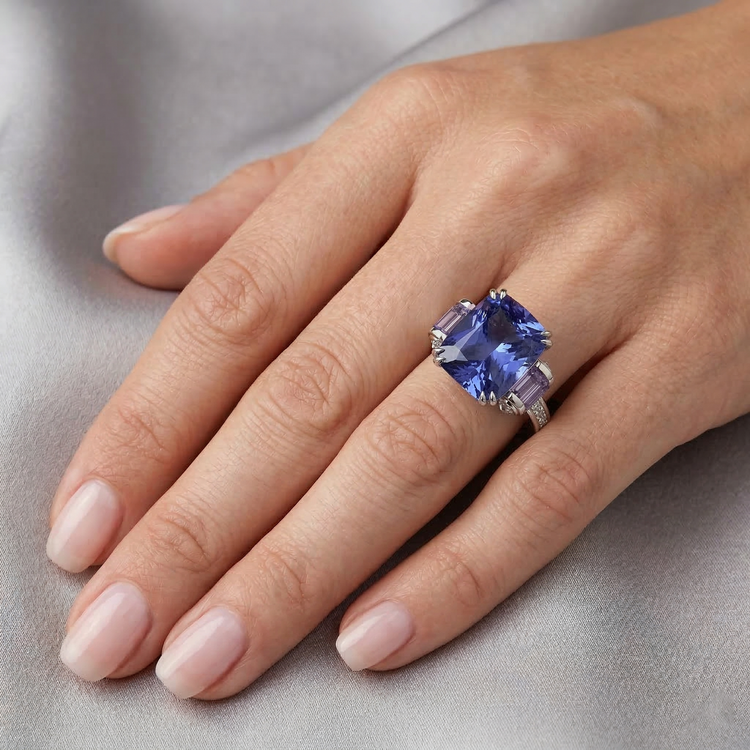 Bague Sri Lanka Saphir Améthyste Et Diamants Naturels Extraits des Mines ( et non cultivés en laboratoire ) 8 Carats Bijoux 14K