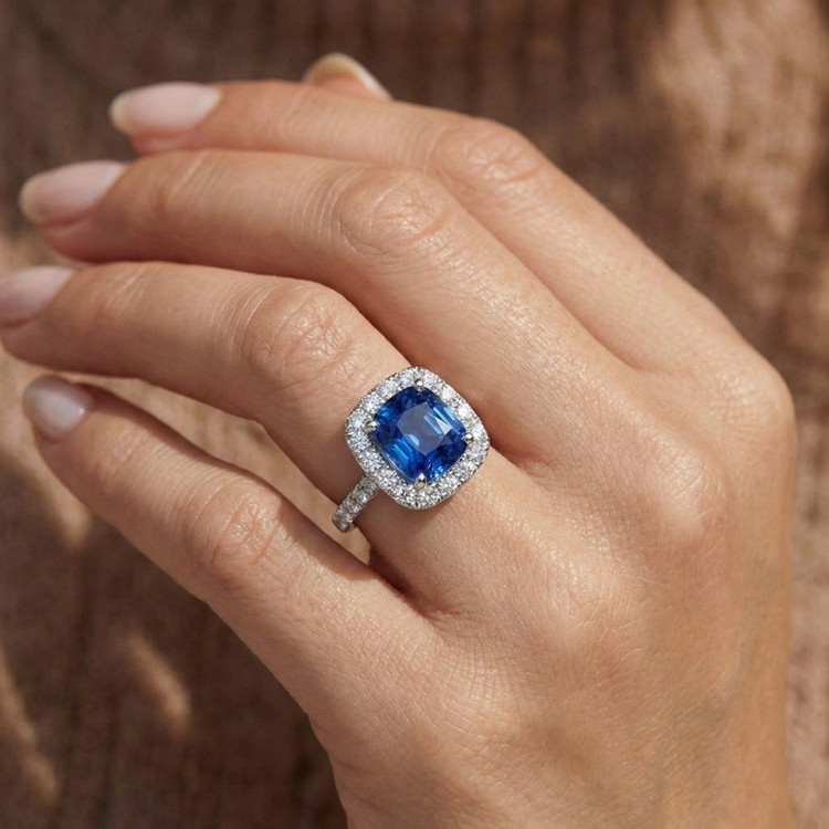 naturel cushion diamant 3.35carats bague sur blanc