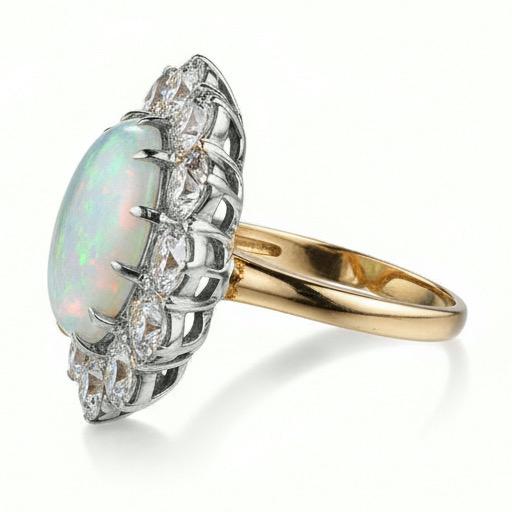 Bague Anniversaire Opale Et Diamants 6.75 Carats Or 14K Neuf