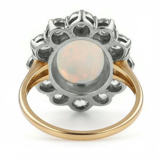 Bague Anniversaire Opale Et Diamants 6.75 Carats Or 14K Neuf