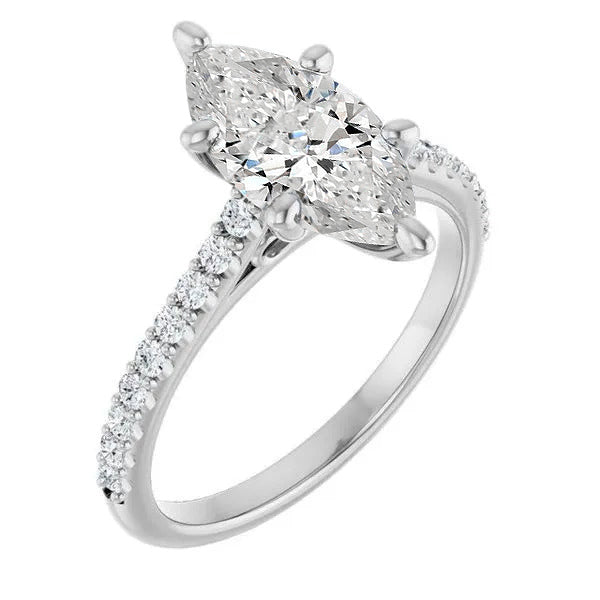 Bague De Fiançailles 3 Ct Marquise Et Réel Diamants Ronds Magnifiques