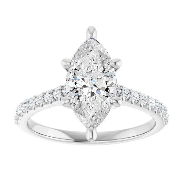 Bague De Fiançailles 3 Ct Marquise Et Réel Diamants Ronds Magnifiques