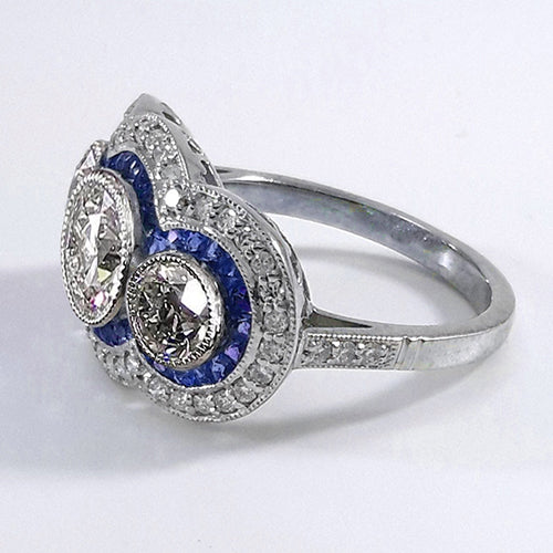 Bague Diamant Rond Taille Ancienne Saphir Bleu 3 Style Pierre 6 Carats