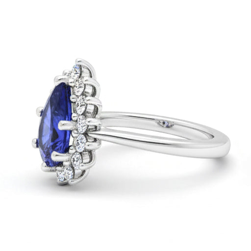 Bague Halo Style Étoile Poire Saphir Ceylan & Diamants 3.50 Carats
