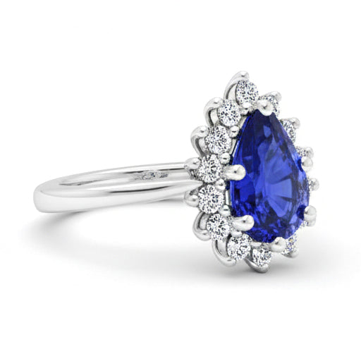 Bague Halo Style Étoile Poire Saphir Ceylan & Diamants 3.50 Carats