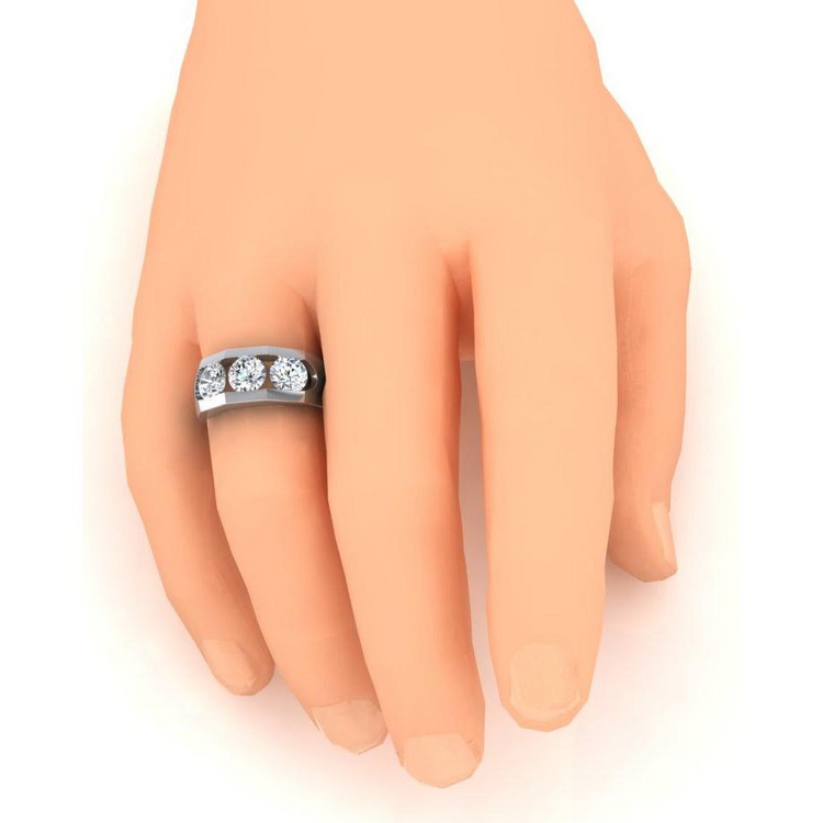 Bague Homme Trois Pierres Diamants Ronds de Laboratoire Or 14K