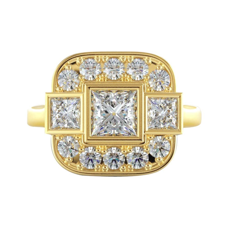 Bague Mariage Princesse Et Réel Diamant Rond 2.15 Carats Or Jaune 14K