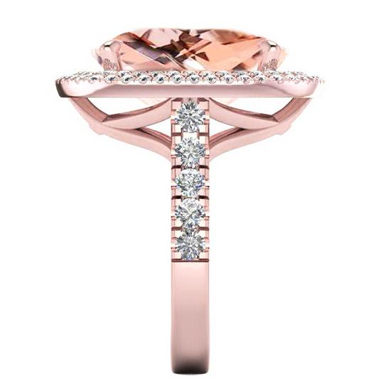 Bague Morganite Coussin Pêche Avec Diamants Or Rose Bijoux